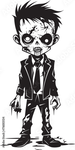 Haunting Offspring Black Zombie Kid Logo in Elegant Vector Menacing Minors Vector Black Icon Design for Scary Zombie Kid Logo