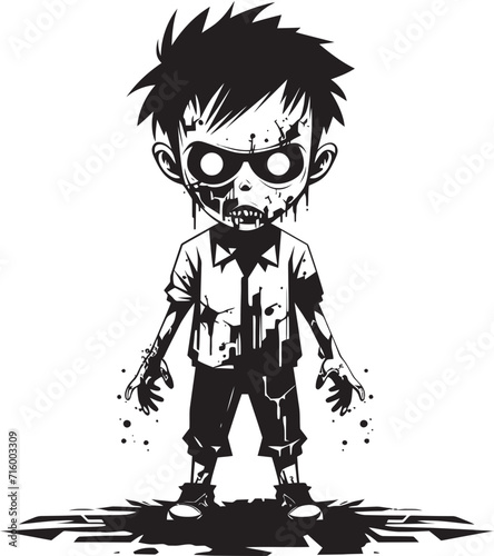 Terrifying Tots Black Icon Design for Scary Zombie Kid Logo in Vector Creepy Child of the Undead Elegant Black Vector Zombie Kid Emblem