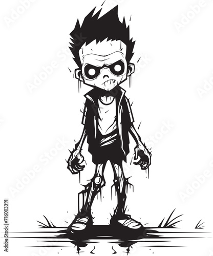 Unearthly Offspring Vector Black Icon Design for Scary Zombie Kid Logo Dreadful Little Ones Black Zombie Kid Logo in Elegant Vector