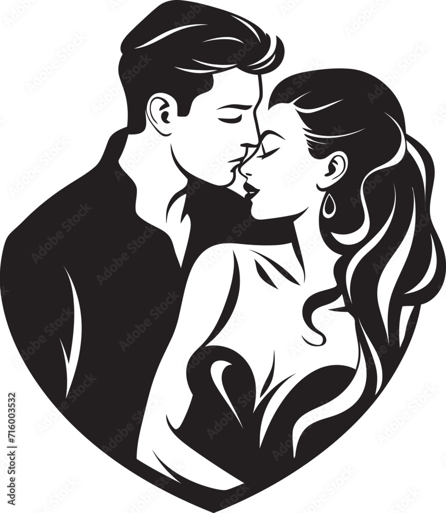 Allure in Ebony Iconic Black Vector Seductive Couple Emblem Seducing Sweetness Elegant Vector Design for Black Seductive Couple