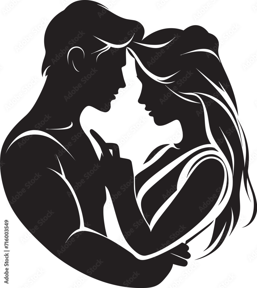 Seduction Serenade Vector Black Icon Design for Alluring Couple Logo Intoxicating Intimacy Elegant Vector Design of Black Seductive Couple