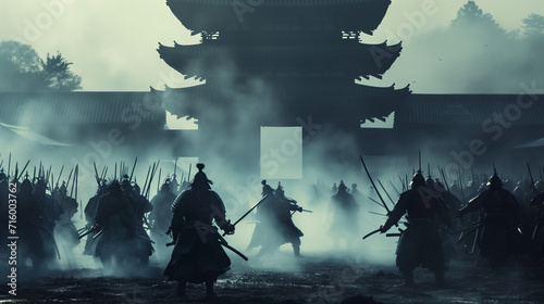 Rival Clans of Samurai and Warriors in Feudal Japan Battle photo