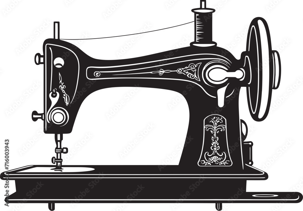 Precision Pintucks Black Icon Design for Tailored Sewing Machine in Vector Couture Craft Vector Black Sewing Machine Logo Design