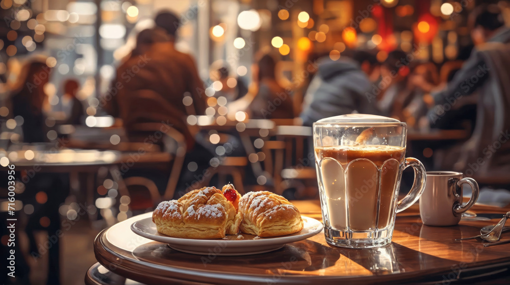 cafe eating a continental breakfast of coffee and croissants in Florence, Italy