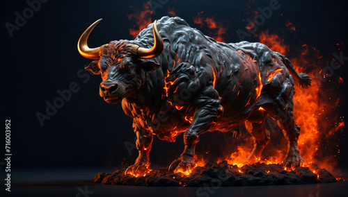 A burning wild bull