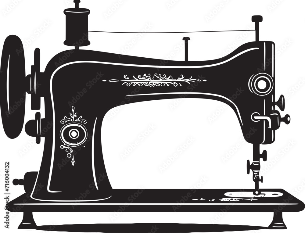 Threaded Elegance Elegant Vector Design for Sleek Sewing Machine Logo Stitch Symphony Black Icon Design for Elegant Sewing Machine in Vector