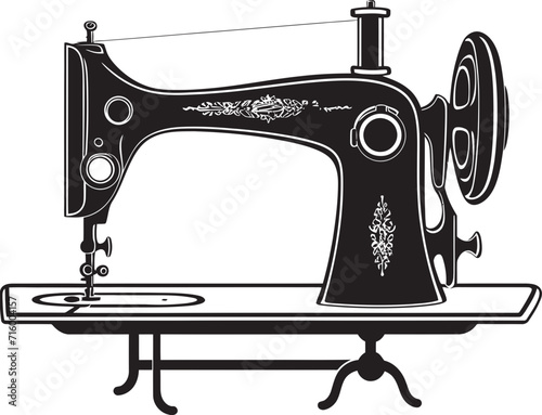 Elegance in Thread Vector Black Icon Design for Tailored Sewing Machine Logo StitchCraft Symphony Black Icon Design for Noir Sewing Machine in Vector photo