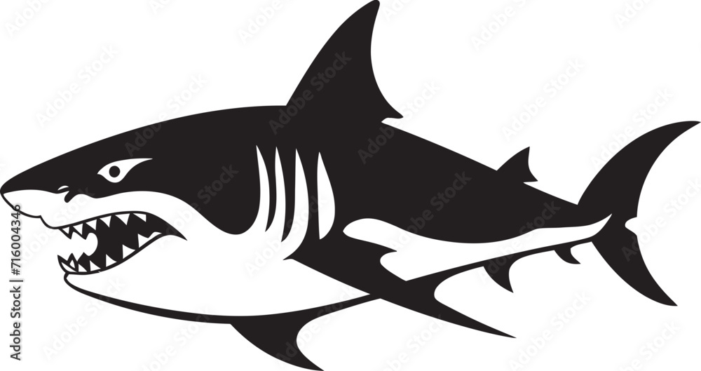 Fototapeta premium Abyssal Dominance Vector Black Shark Logo Design Oceanic Apex Black Icon Design for Fearsome Shark in Vector