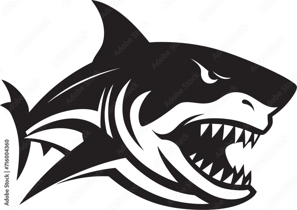Obraz premium Predatory Majesty Black Shark Logo in Elegant Vector Oceanic Vigilance Vector Black Icon Design for Shark Emblem