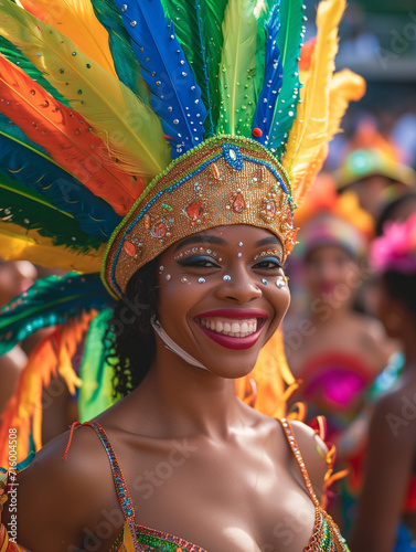 Smiling Woman Dressed in Colorful Costume for Carnival in Rio De Janeiro