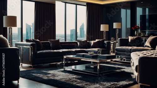 luxurious living room featuring stylish leather furniture
