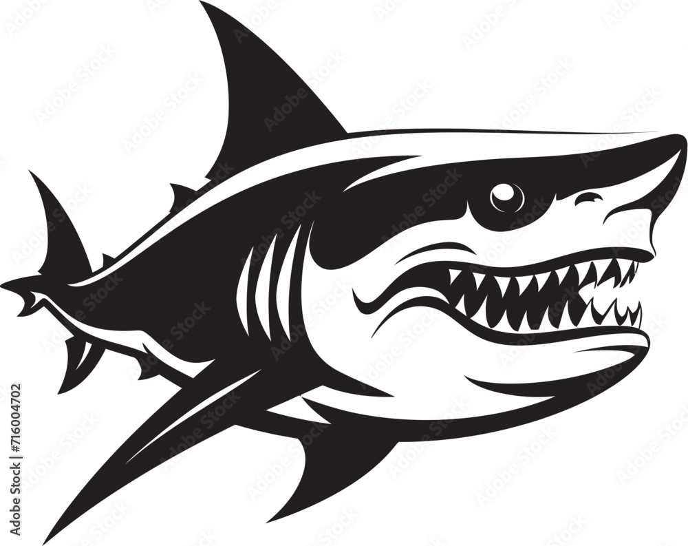 Fototapeta premium Predators Presence Vector Black Icon Design for Shark Emblem Dynamic Depths Black Iconic Shark Logo in Vector
