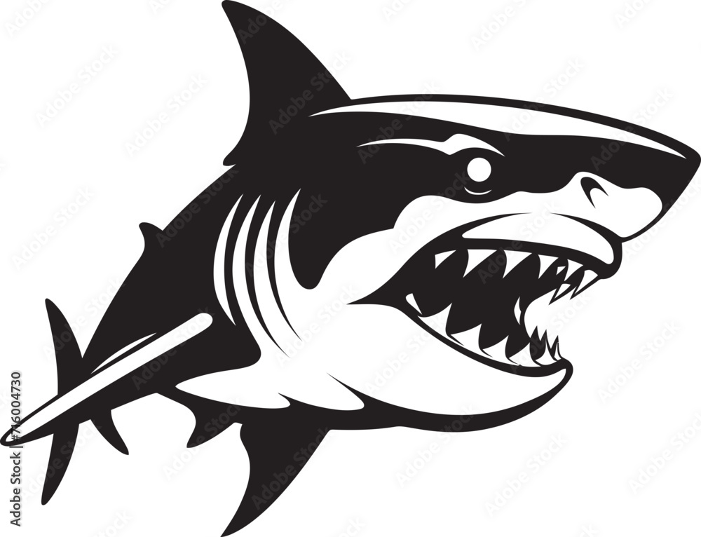 Fototapeta premium Dynamic Depths Black Iconic Shark Logo in Vector Oceanic Sovereignty Elegant Vector Design for Black Shark