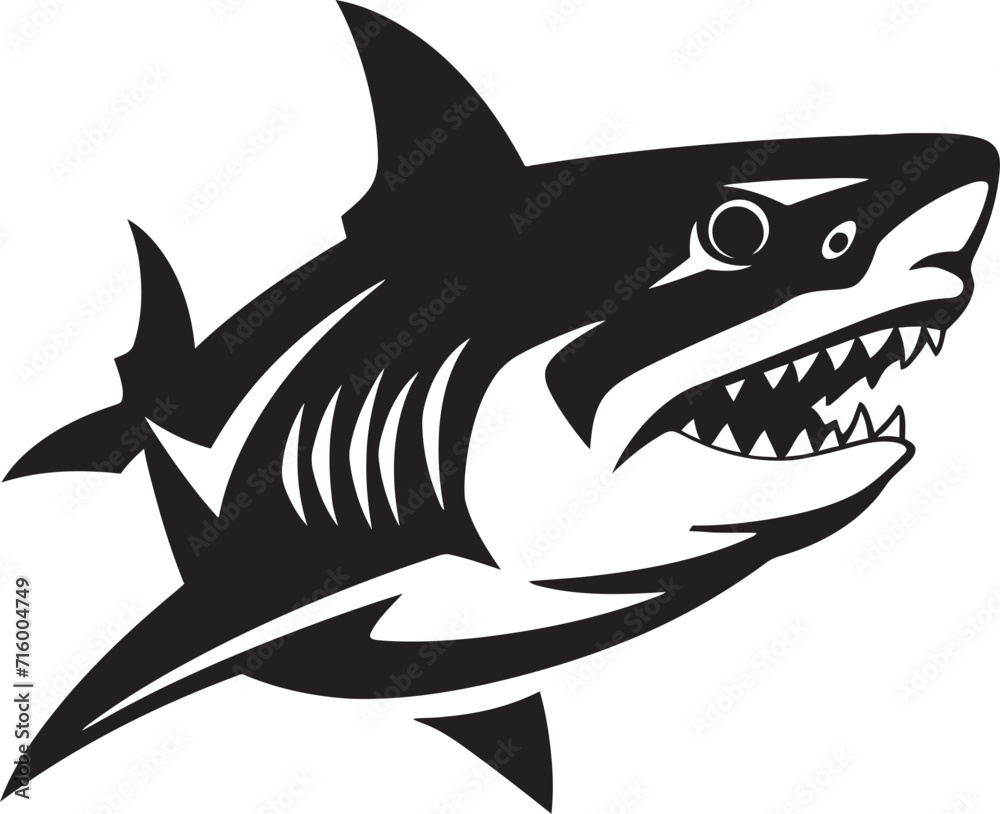 Fototapeta premium Silent Sea Power Vector Black Icon Design for Fearsome Shark Majestic Predator Elegant Vector Shark Logo