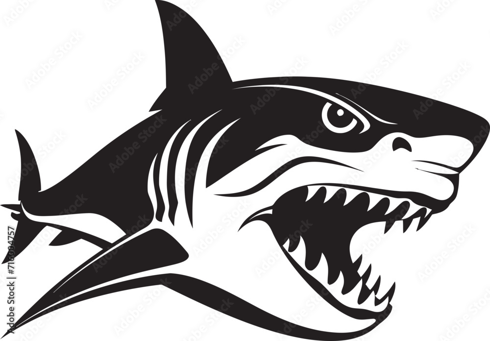 Obraz premium Oceanic Vigilance Vector Black Icon Design for Shark Emblem Silent Hunter Elegant Black Shark Logo in Vector