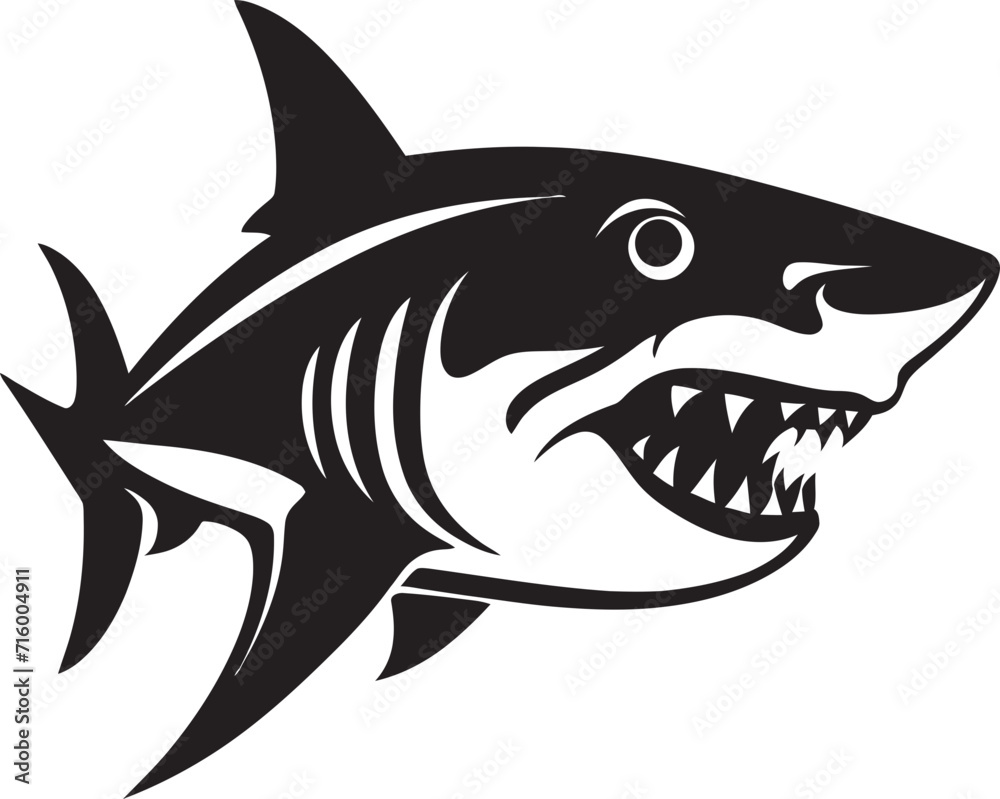 Obraz premium Oceanic Vigilance Vector Black Shark Emblem Design Silent Hunter Black Icon Design for Elegant Shark Logo in Vector