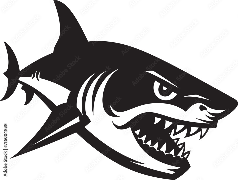 Obraz premium Dynamic Depths Elegant Black Shark Logo in Vector Oceanic Sovereignty Vector Black Icon Design for Sleek Shark