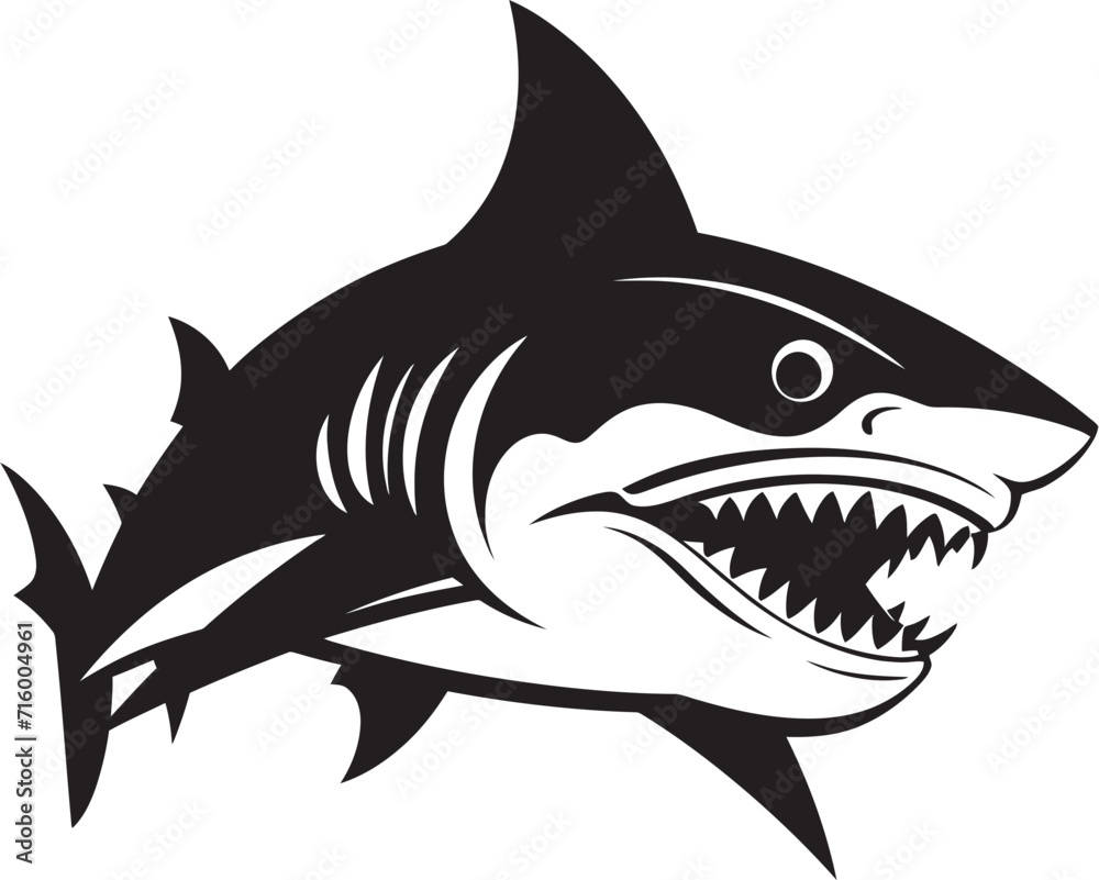 Fototapeta premium Swift Sea Sovereign Vector Black Icon Design for Sleek Shark Dynamic Depths Elegant Vector Design for Iconic Shark