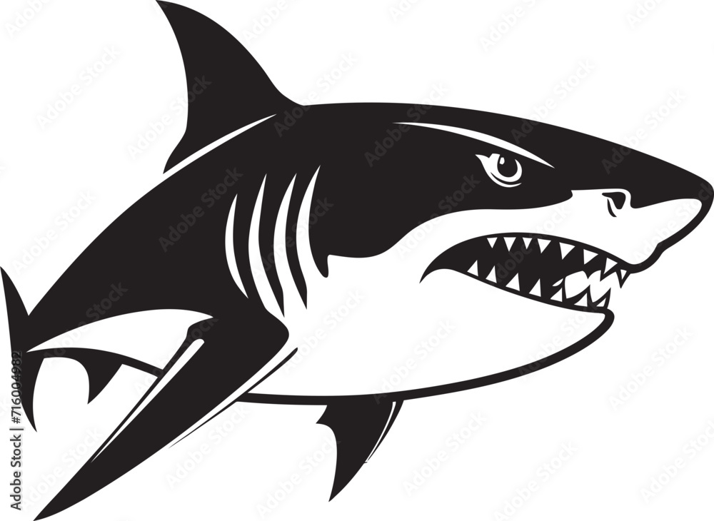 Fototapeta premium Predators Presence Vector Black Icon Design for Fearsome Shark Dynamic Depths Elegant Black Shark Logo in Vector