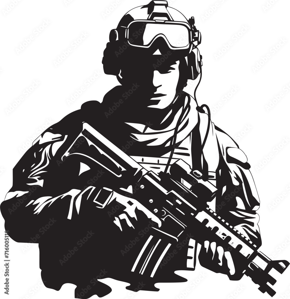 Commando Dominance Black Icon Design for Vector Soldier Holding Gun Tactical Protector Elegant Vector Design for Soldier with Gun Logo Commando Dominance Black Icon Design for Vector Soldier Holding Gun Tactical Protector Elegant Vector Design for Soldier with Gun Logo