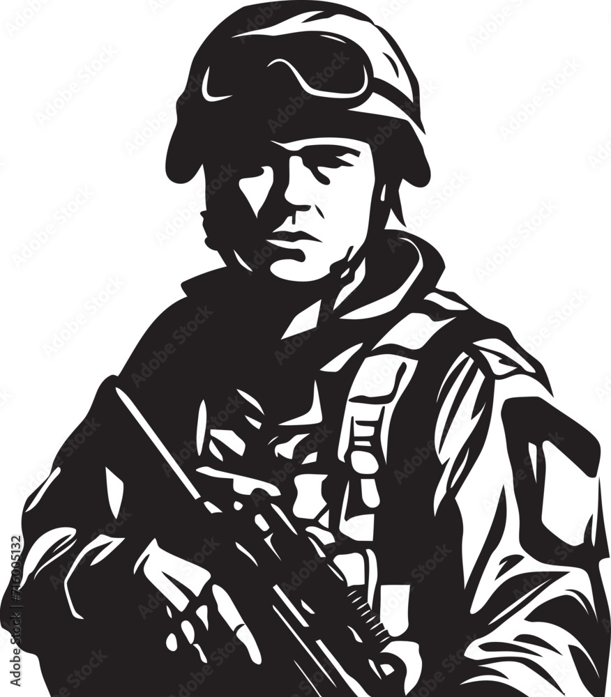 Strategic Vigilance Vector Black Soldier with Gun Emblem Design Armed Sentinel Black Iconic Soldier Holding Gun Logo in Vector Strategic Vigilance Vector Black Soldier with Gun Emblem Design Armed Sentinel Black Iconic Soldier Holding Gun Logo in Vector
