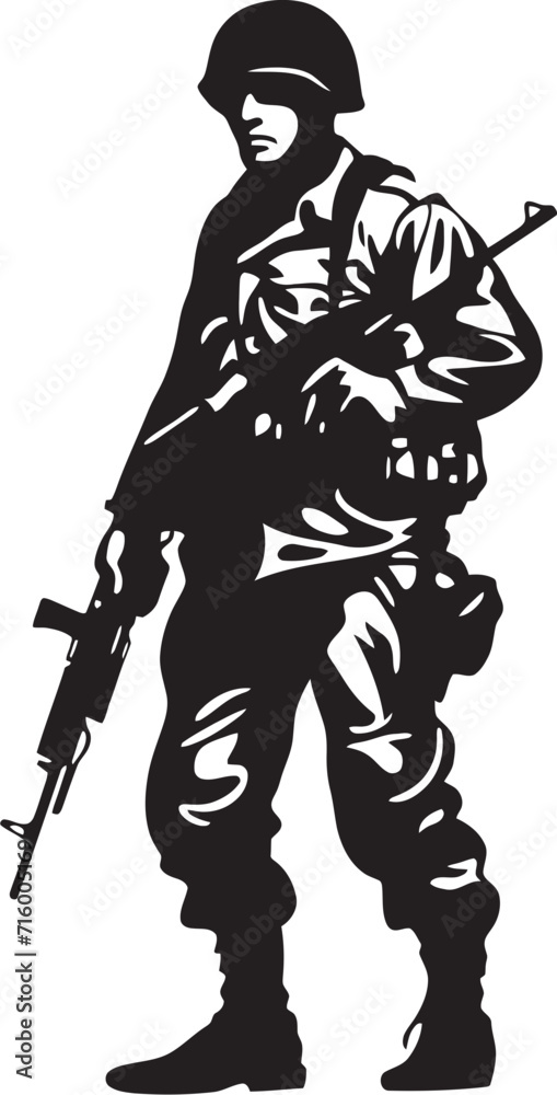 Armed Vigilance Black Iconic Soldier Holding Gun Emblem in Vector Battlefield Precision Vector Black Icon Design for Soldier with Gun Armed Vigilance Black Iconic Soldier Holding Gun Emblem in Vector Battlefield Precision Vector Black Icon Design for Soldier with Gun