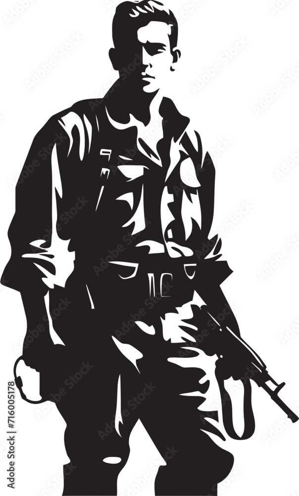 Battle Ready Vigilance Black Iconic Soldier with Gun Emblem in Vector Commando Precision Elegant Vector Design for Soldier Holding Gun Battle Ready Vigilance Black Iconic Soldier with Gun Emblem in Vector Commando Precision Elegant Vector Design for Soldier Holding Gun