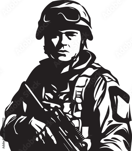 Wallpaper Mural Strategic Vigilance Vector Black Soldier with Gun Emblem Design Armed Sentinel Black Iconic Soldier Holding Gun Logo in Vector Torontodigital.ca