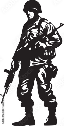 Armed Vigilance Black Iconic Soldier Holding Gun Emblem in Vector Battlefield Precision Vector Black Icon Design for Soldier with Gun