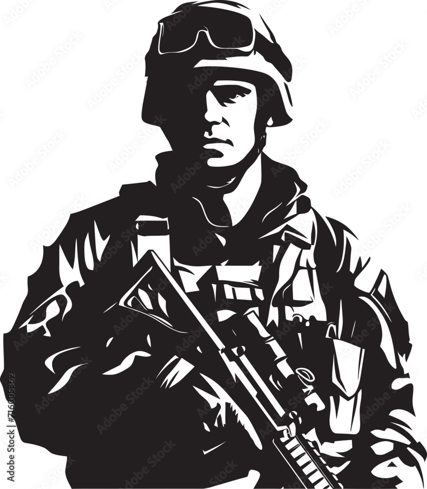 Warrior Guardian Elegant Vector Design for Soldier with Gun Emblem Armed Sentinel Vector Black Icon Design for Soldier Holding Gun Warrior Guardian Elegant Vector Design for Soldier with Gun Emblem Armed Sentinel Vector Black Icon Design for Soldier Holding Gun