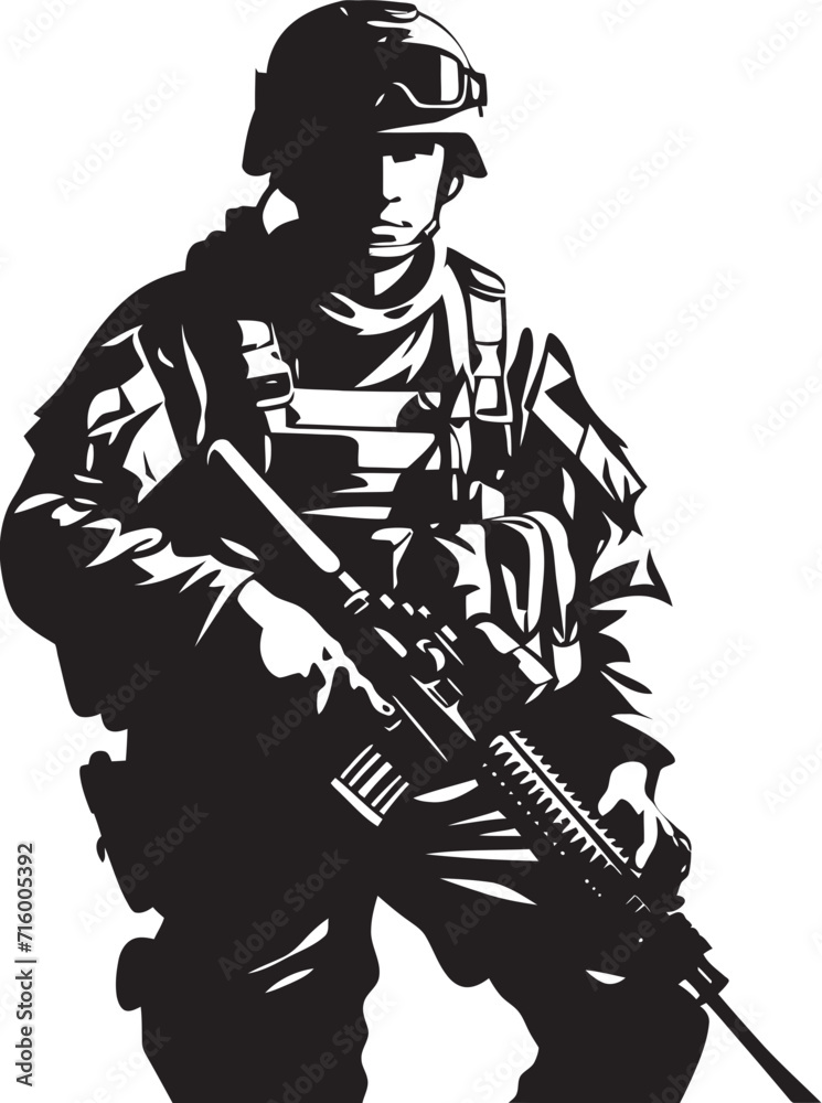 Warrior Precision Vector Black Icon Design for Soldier with Gun Battle Ready Guardian Elegant Soldier Logo with Gun in Vector Black Warrior Precision Vector Black Icon Design for Soldier with Gun Battle Ready Guardian Elegant Soldier Logo with Gun in Vector Black