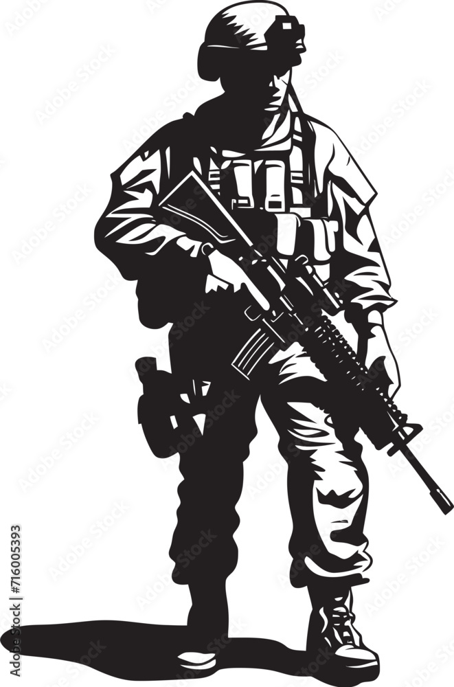 Strategic Vigilance Vector Black Soldier with Gun Emblem Design Armed Sentinel Black Iconic Soldier Holding Gun Logo in Vector Strategic Vigilance Vector Black Soldier with Gun Emblem Design Armed Sentinel Black Iconic Soldier Holding Gun Logo in Vector