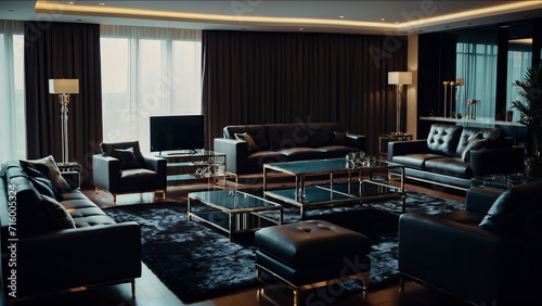 Interior design of a luxurious living room featuring stylish leather furniture © P.W-PHOTO-FILMS