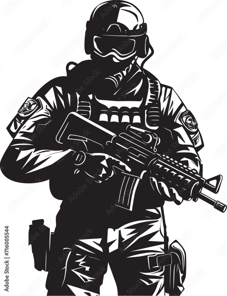 Warrior Stance Vector Black Icon Design for Soldier with Gun Combat Ready Black Iconic Soldier Holding Gun in Vector Warrior Stance Vector Black Icon Design for Soldier with Gun Combat Ready Black Iconic Soldier Holding Gun in Vector