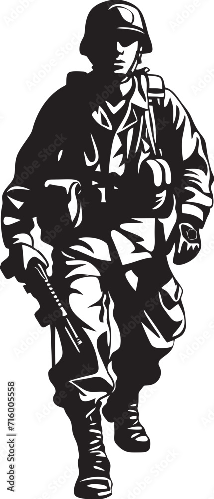 Strategic Sentinel Vector Soldier with Gun Black Icon Design Combat Guardian Elegant Black Iconic Soldier Holding Gun in Vector