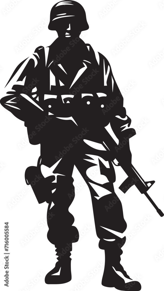 Tactical Precision Vector Black Icon Design for Soldier Holding Gun Warrior Guardian Elegant Black Iconic Soldier with Gun Emblem Tactical Precision Vector Black Icon Design for Soldier Holding Gun Warrior Guardian Elegant Black Iconic Soldier with Gun Emblem