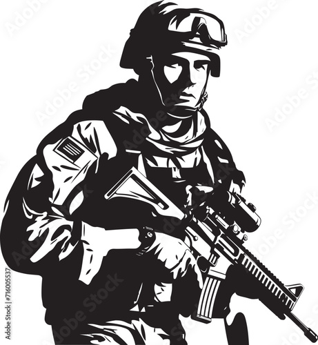 Wallpaper Mural Battle Ready Vigilance Black Iconic Soldier with Gun Emblem in Vector Commando Precision Elegant Vector Design for Soldier Holding Gun Torontodigital.ca