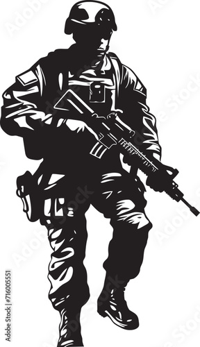 Commando Precision Elegant Vector Design for Soldier Holding Gun Strategic Sentinel Vector Soldier with Gun Black Icon Design