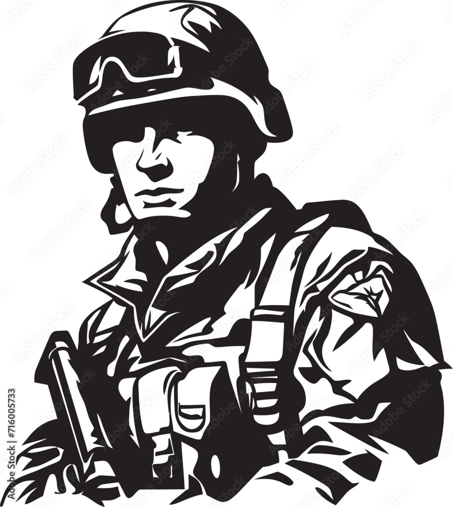 Commando Precision Vector Black Icon Design for Soldier Holding Gun Logo Strategic Defender Elegant Vector Soldier with Gun Emblem Commando Precision Vector Black Icon Design for Soldier Holding Gun Logo Strategic Defender Elegant Vector Soldier with Gun Emblem