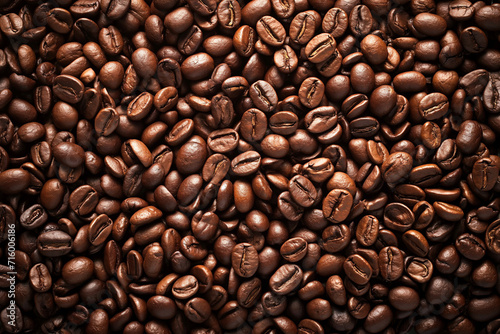 a lot of coffee beans lying on top of each other, for the background, a top-down perspective