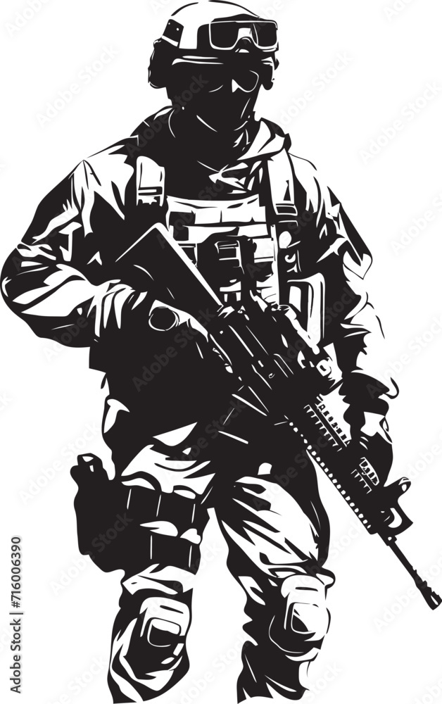Battle Ready Guardian Elegant Soldier Logo with Gun in Vector Black Commando Dominance Black Icon Design for Vector Soldier Holding Gun Battle Ready Guardian Elegant Soldier Logo with Gun in Vector Black Commando Dominance Black Icon Design for Vector Soldier Holding Gun