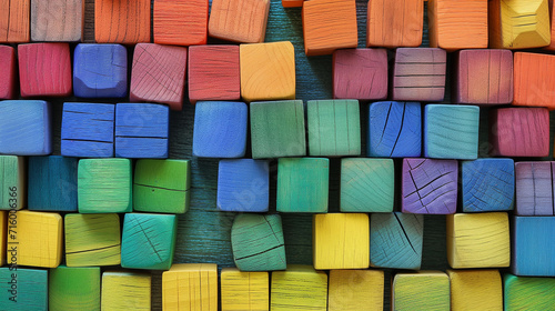 Multiple Multi-colored Wooden Blocks Arranged on Ground