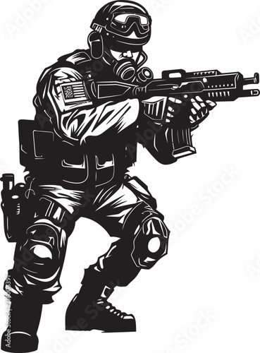 Wallpaper Mural Strategic Defender Vector Black Icon Design for Soldier with Gun Commando Guardian Black Iconic Soldier Logo with Gun in Vector Torontodigital.ca