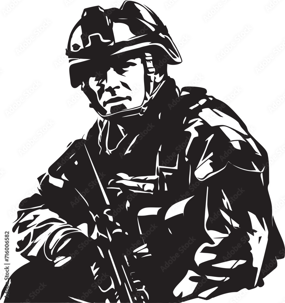 Tactical Vigilance Elegant Soldier with Gun Emblem in Vector Black Warrior Defender Vector Black Icon Design for Soldier Holding Gun Tactical Vigilance Elegant Soldier with Gun Emblem in Vector Black Warrior Defender Vector Black Icon Design for Soldier Holding Gun