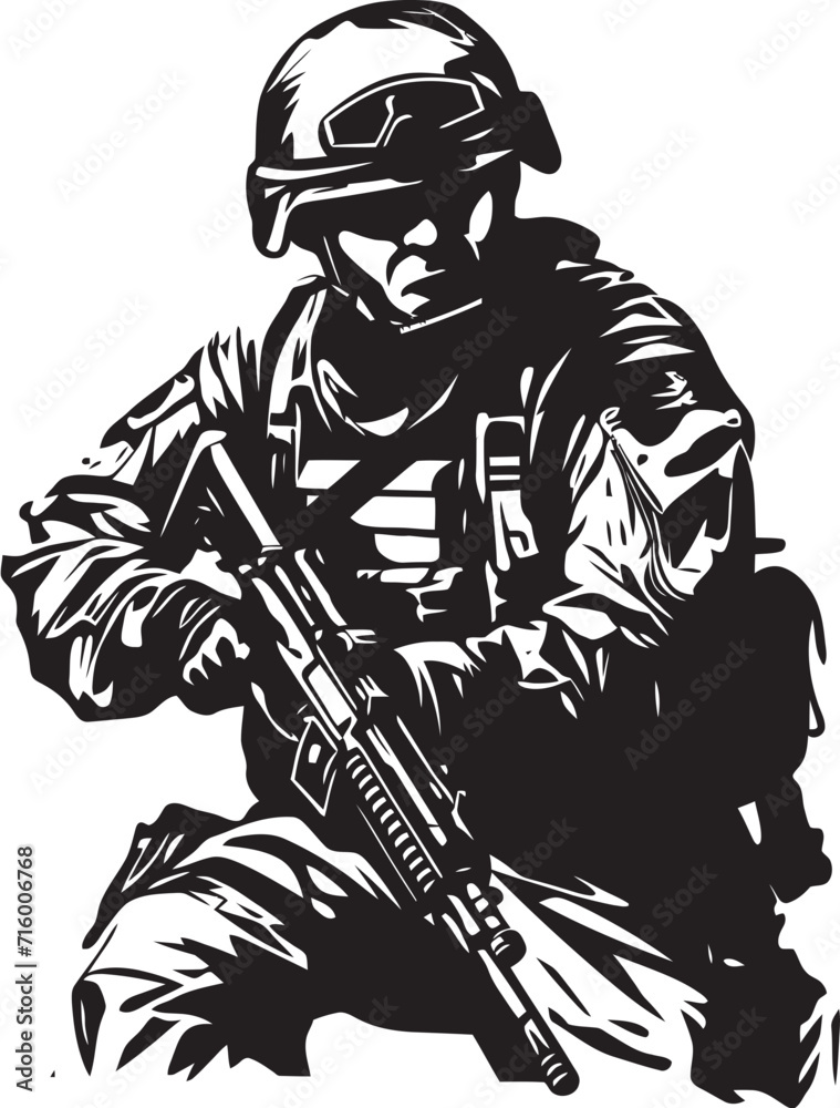 Commando Vigilance Elegant Soldier Holding Gun Emblem in Vector Black Combat Guardian Elegant Black Icon Design for Soldier Holding Gun Logo Commando Vigilance Elegant Soldier Holding Gun Emblem in Vector Black Combat Guardian Elegant Black Icon Design for Soldier Holding Gun Logo