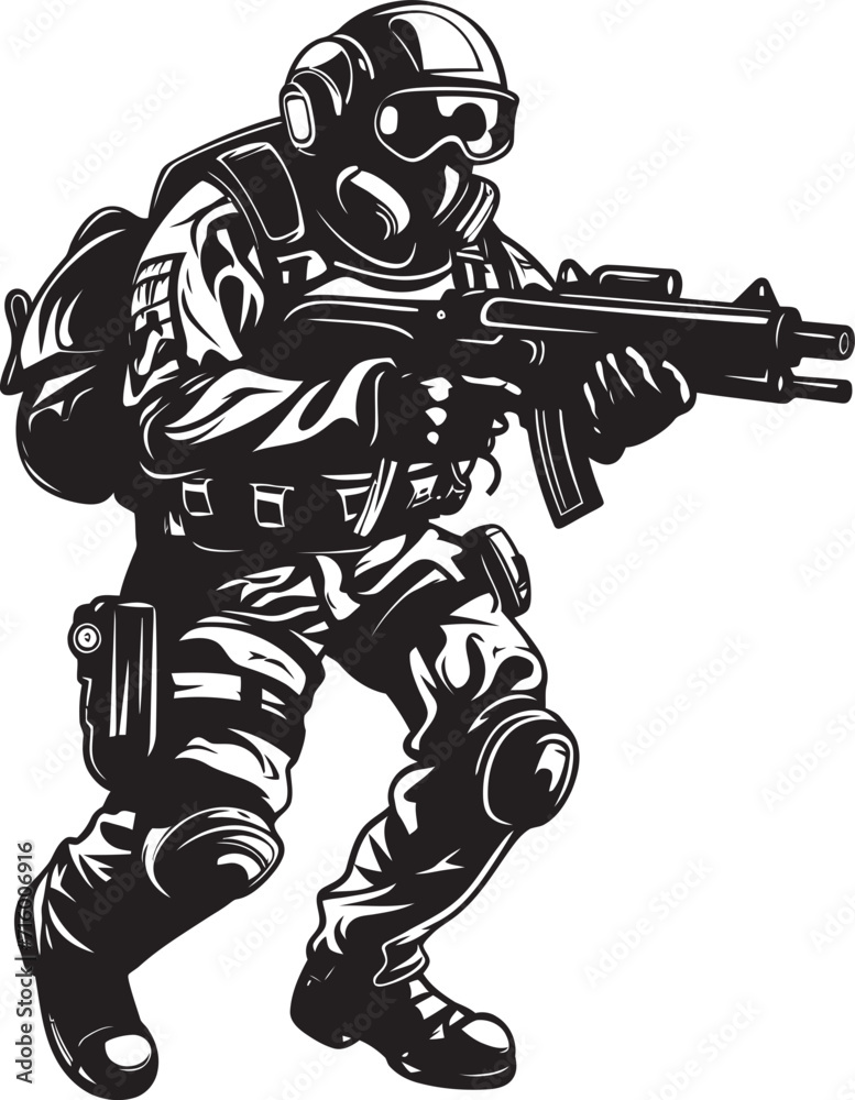 Warrior Stance Vector Black Icon Design for Gun Wielding Soldier Strategic Firepower Elegant Soldier Holding Gun in Vector Warrior Stance Vector Black Icon Design for Gun Wielding Soldier Strategic Firepower Elegant Soldier Holding Gun in Vector