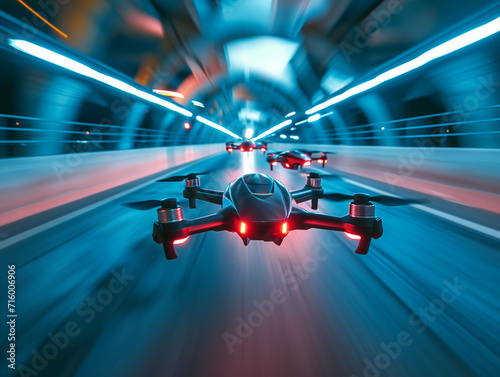 Racing Drones Speed Down a Racetrack photo
