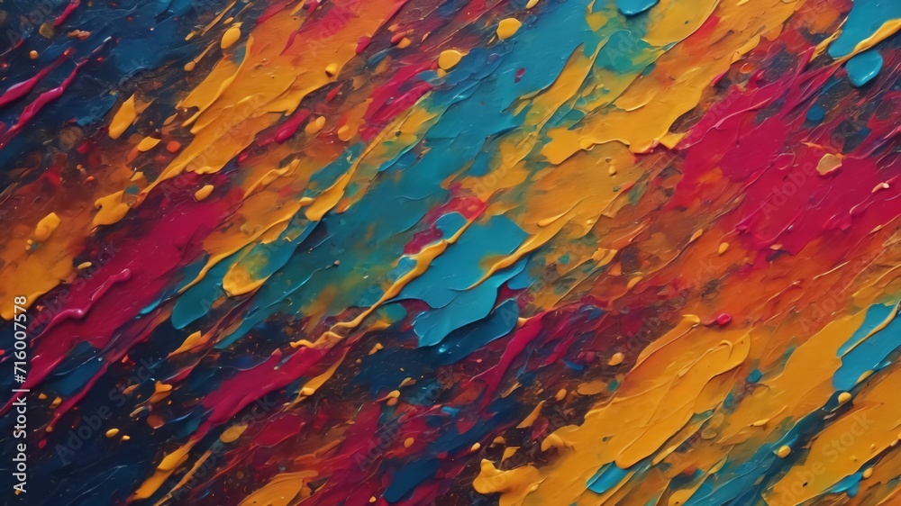 Closeup of abstract rough colorful blue orange multicolored art painting texture, with oil brushstroke, pallet knife paint, with square overlapping paper layers, complementary colors.Ai generative
