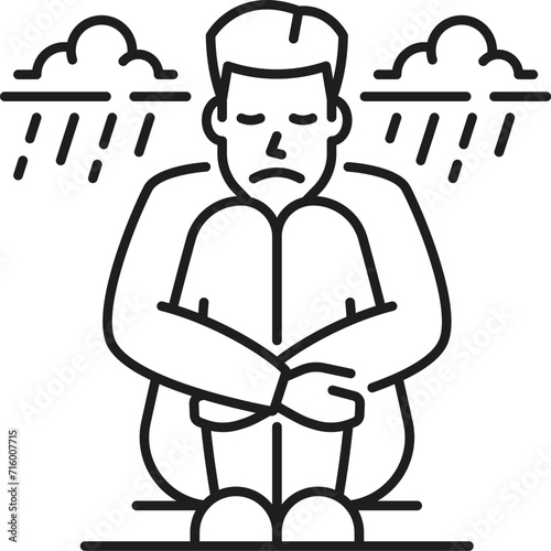 Depression, psychological disorder problem and mental health icon for psychology, vector symbol. Person emotional or mental state of depression in low mood or dysthymia, psychological mental disorder