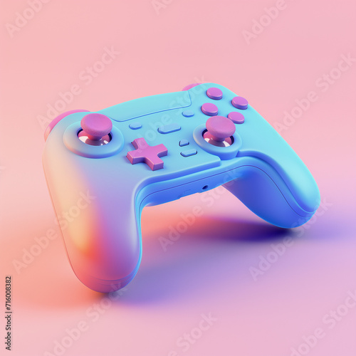 A video game controller 3d rendered, blue and pink 3d illustration